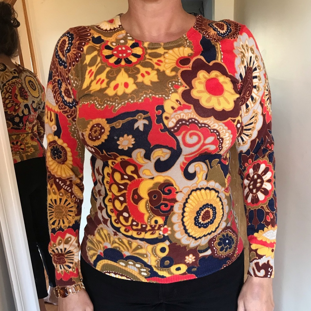 JCrew Long Sleeve Sweater Patterned Red Orange